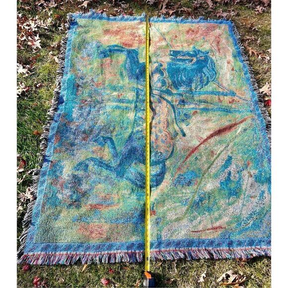 Carousel Horse Merry Go Round -Cotton Woven Blanket Throw Made in the USA 72x54 - Picture 6 of 9